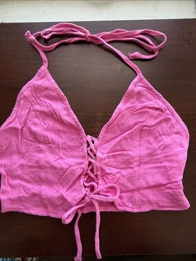 Pacsun LA HEARTS Pink Lace-Up Halter Crop Top